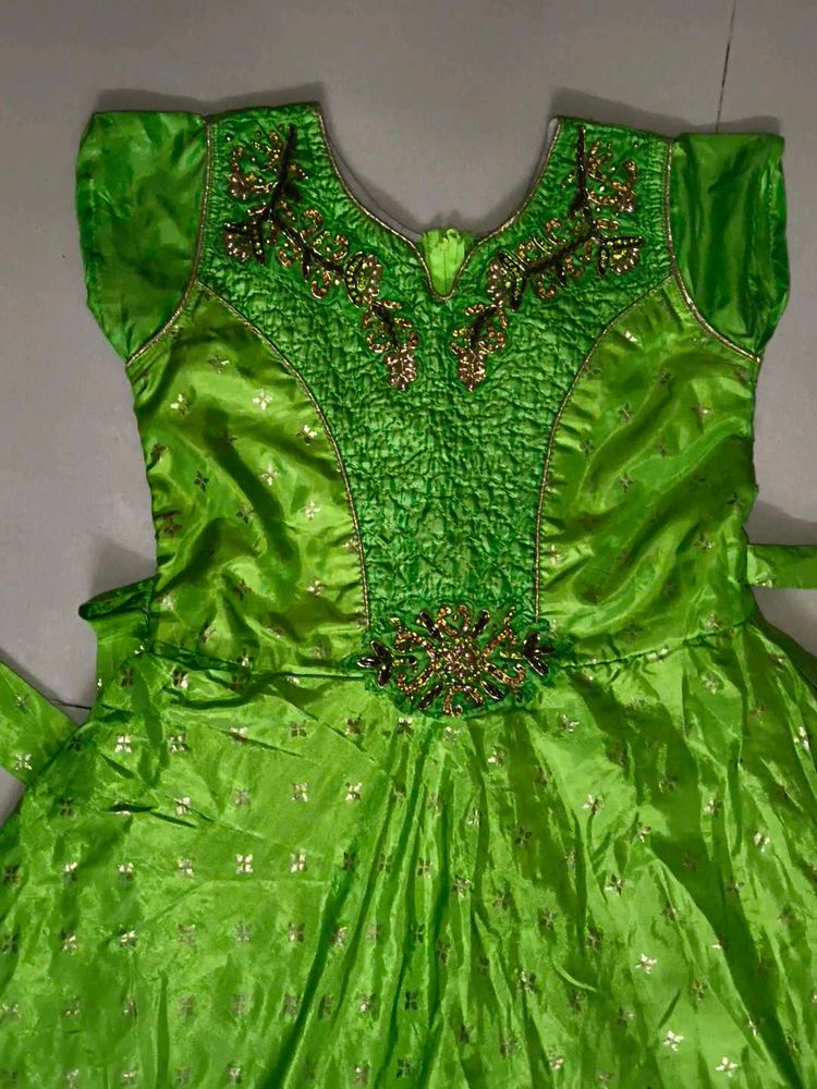 Green Embroidered Girls Dress
