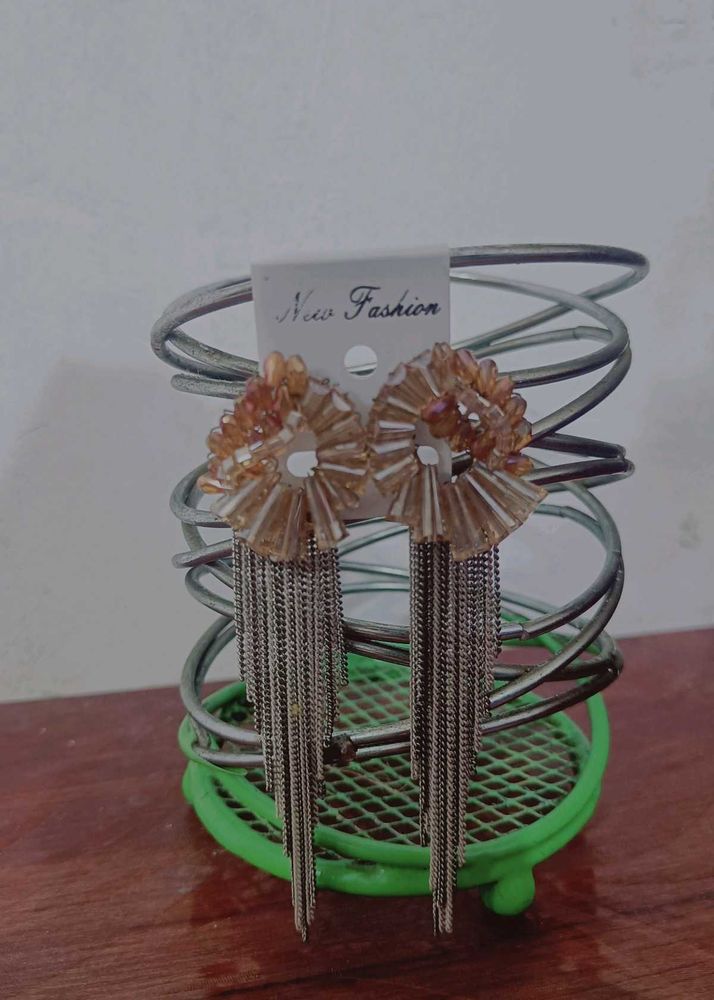 Elegant Beaded Tassel Dangle Statement Earrings