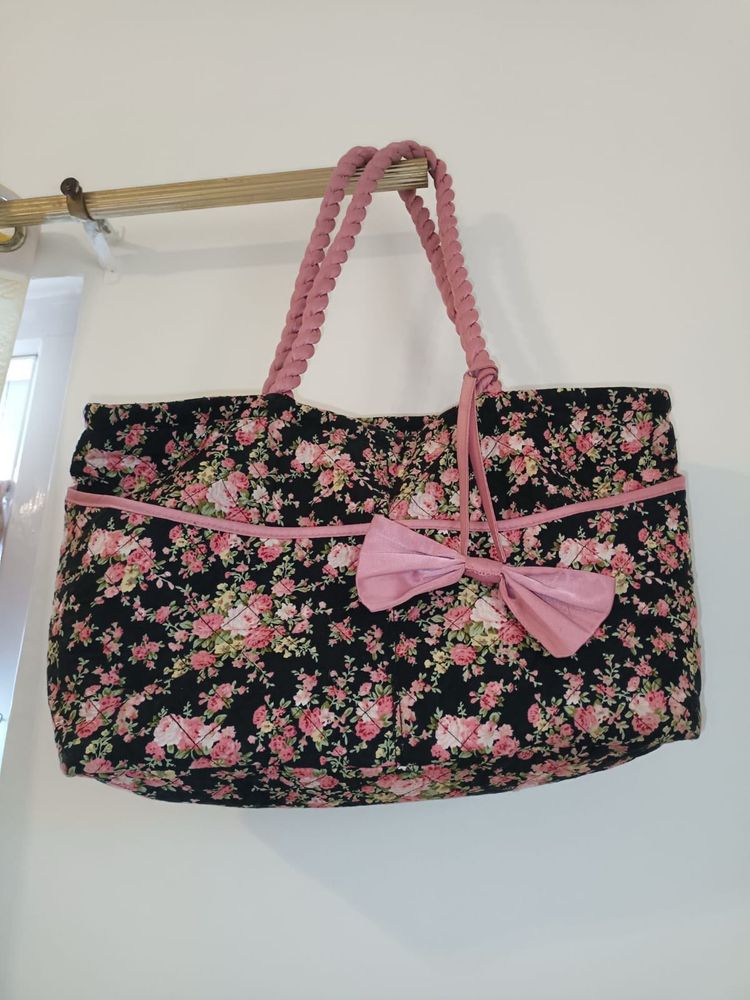 Floral Tote with Pink Accents