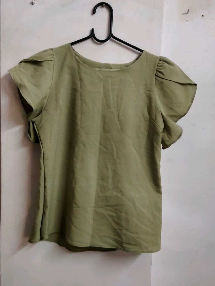 Olive Green Flutter Sleeve Top