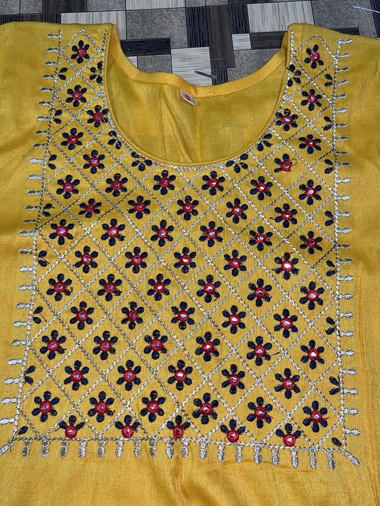 Yellow Embroidered Kurti Top