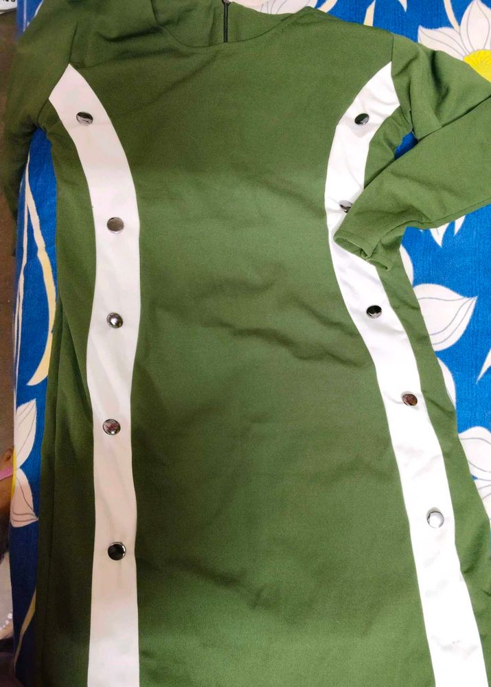 Olive Green Stretchable Dress For Women