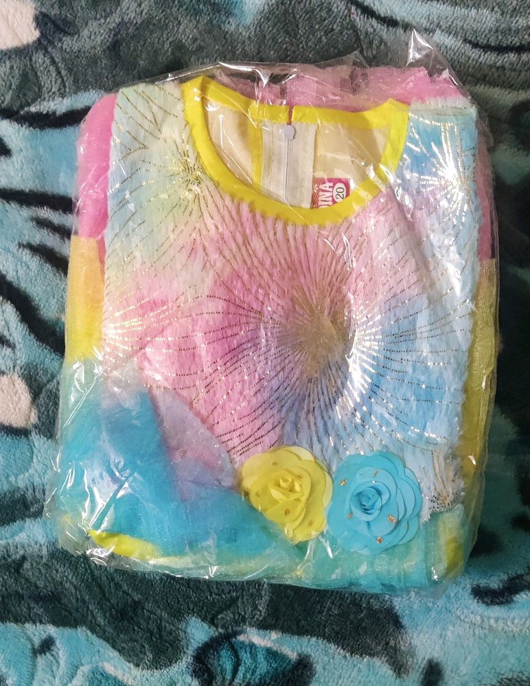 Rainbow Tie-Dye Dress with Flower Detail