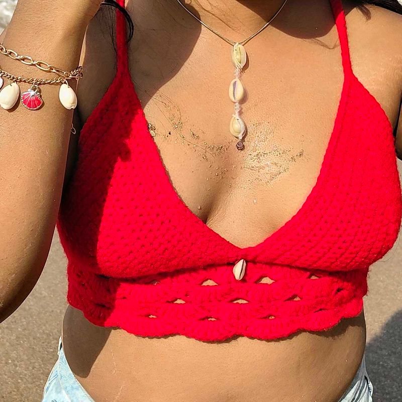 Red Crochet Halter Top (Handmade)