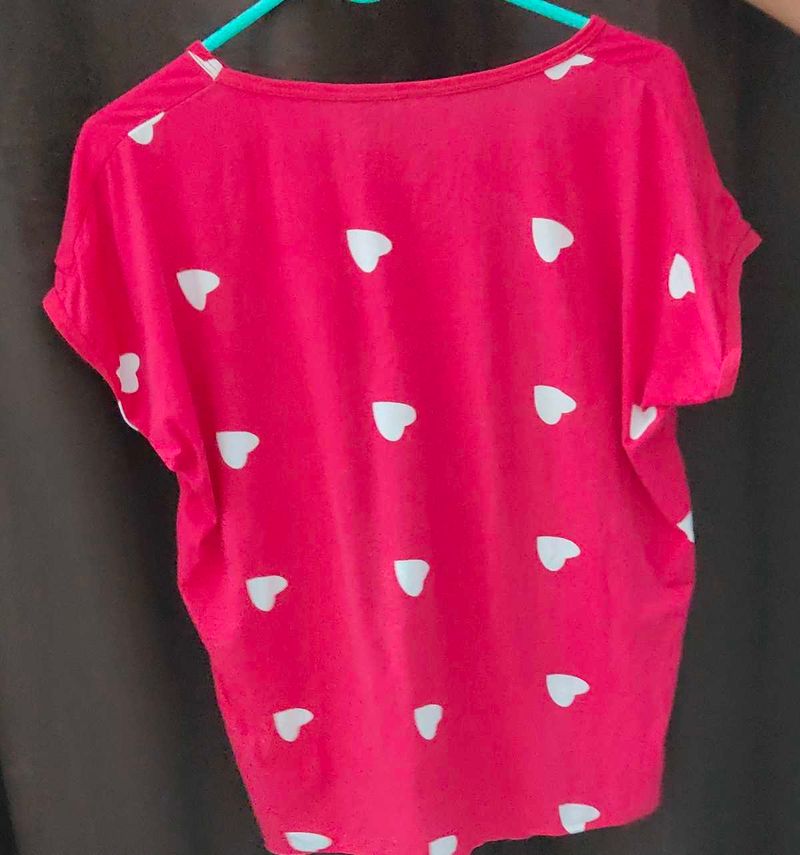 Red Heart Print Top