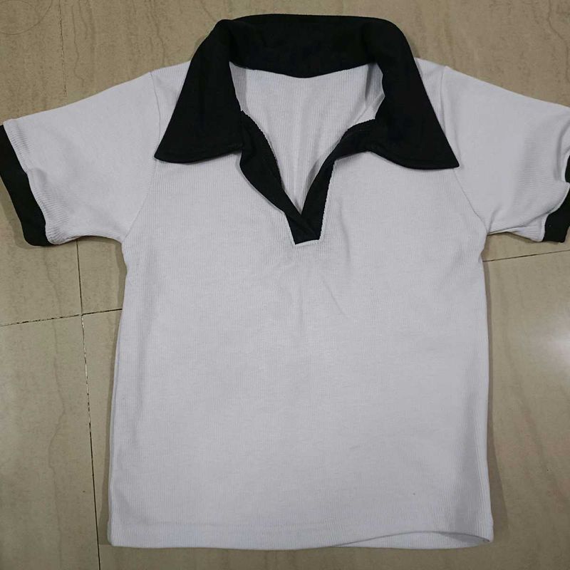 Cute White &amp; Black Polo T-Shirt