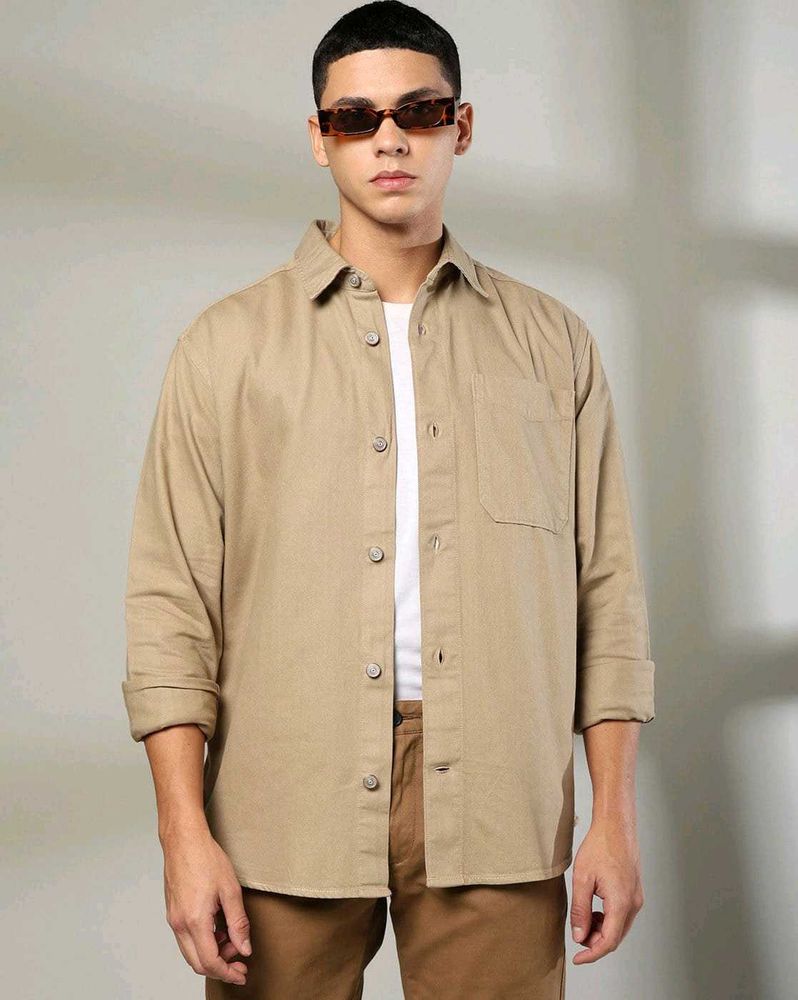 Vintage Style Tan Button-Down Shirt
