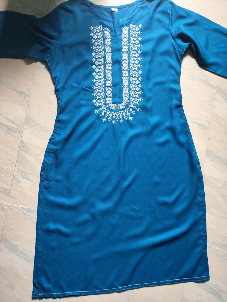 Embroidery Blue Kurta Plazzo Set