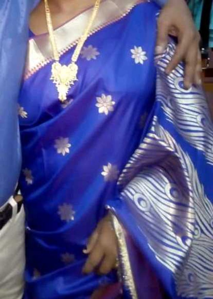 Blue Floral &amp; Peacock Saree