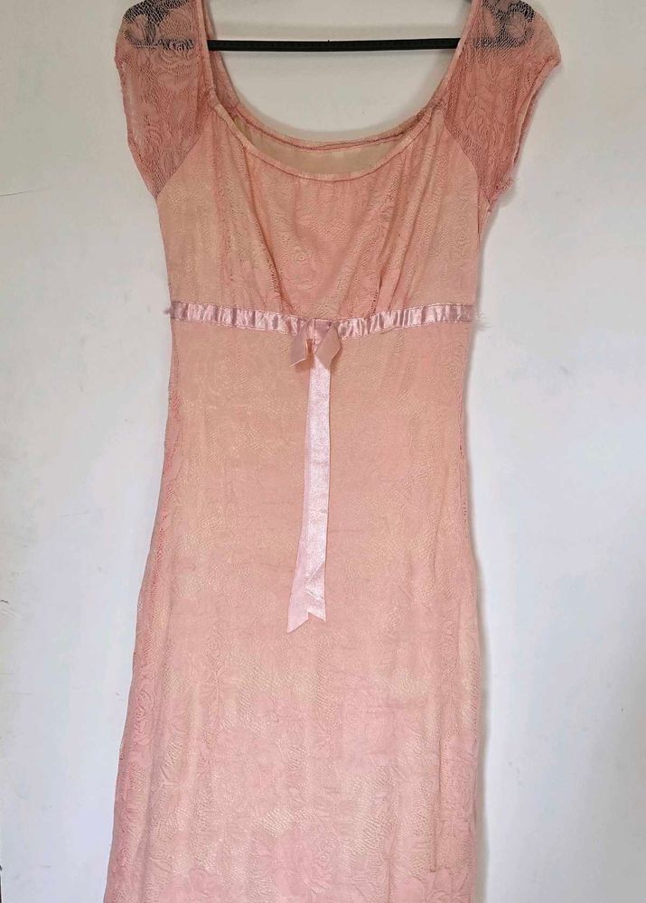 Pintresty Peach Lace Midi Dress