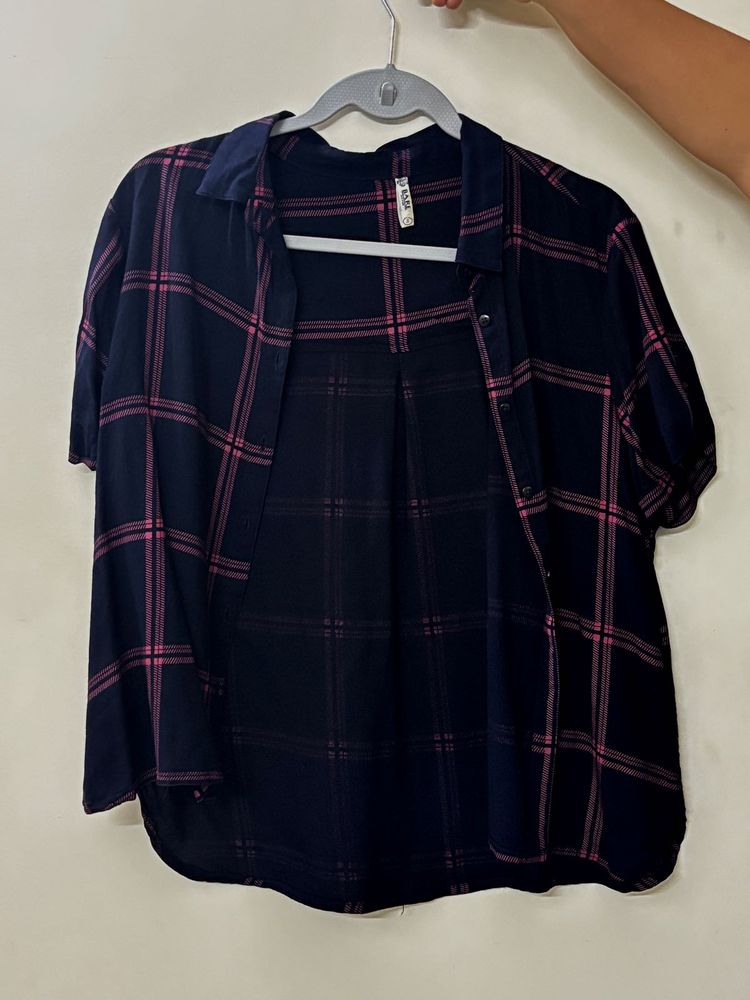 Pink Blue Plaid Shirt