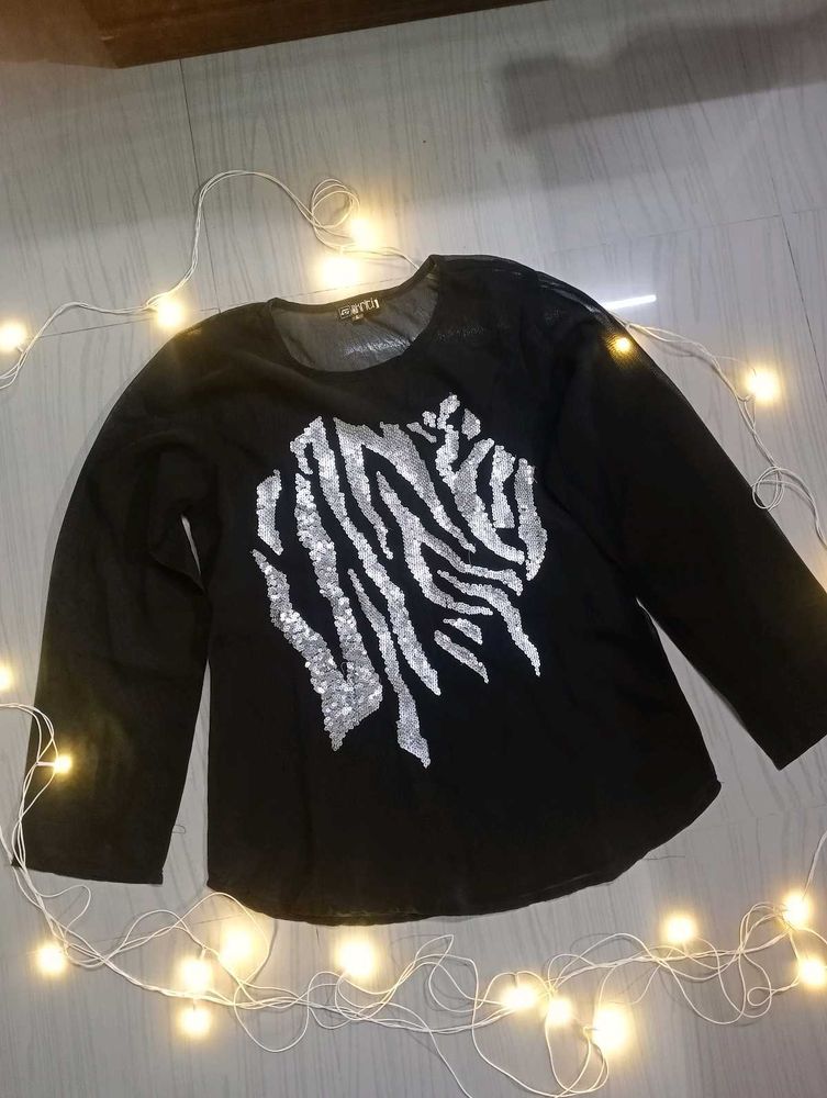 Sequin Zebra Print Top