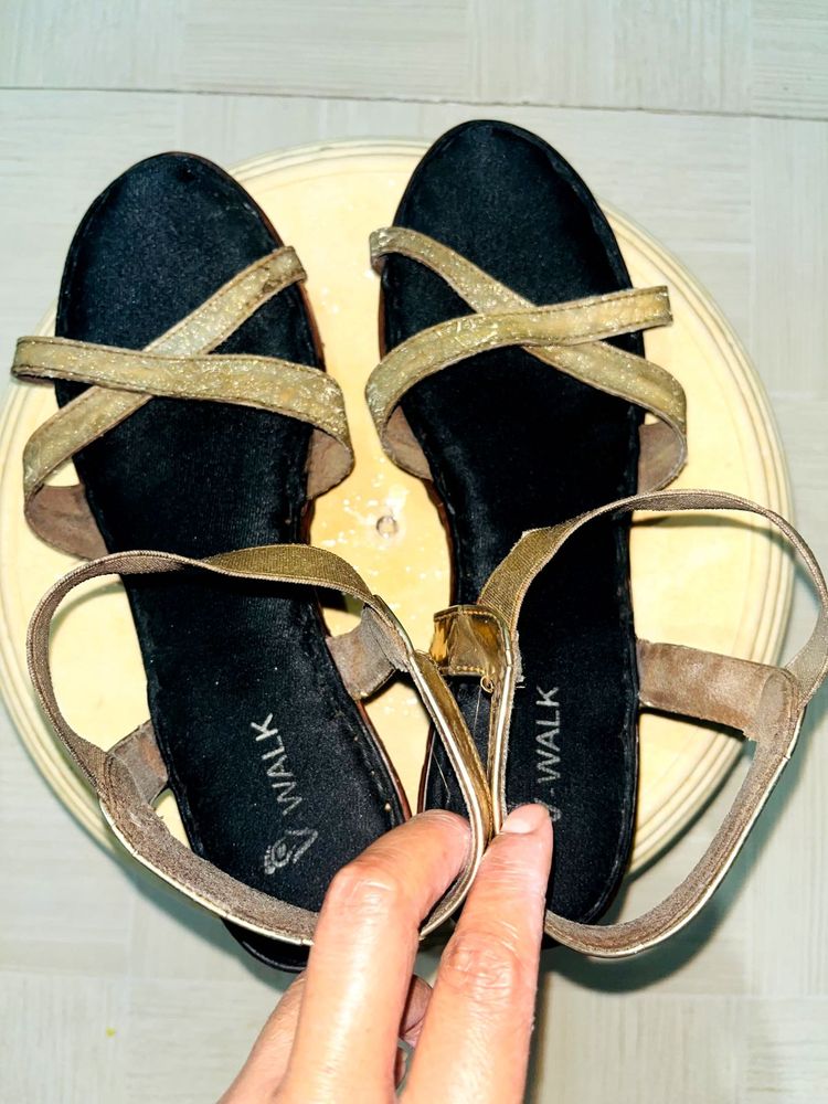 Chic Gold Glitter Strap Flat Sandals