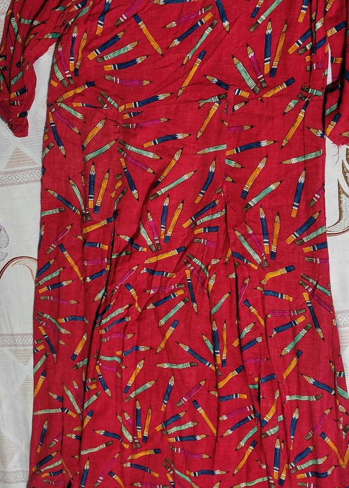 Red Pencil Print Dress