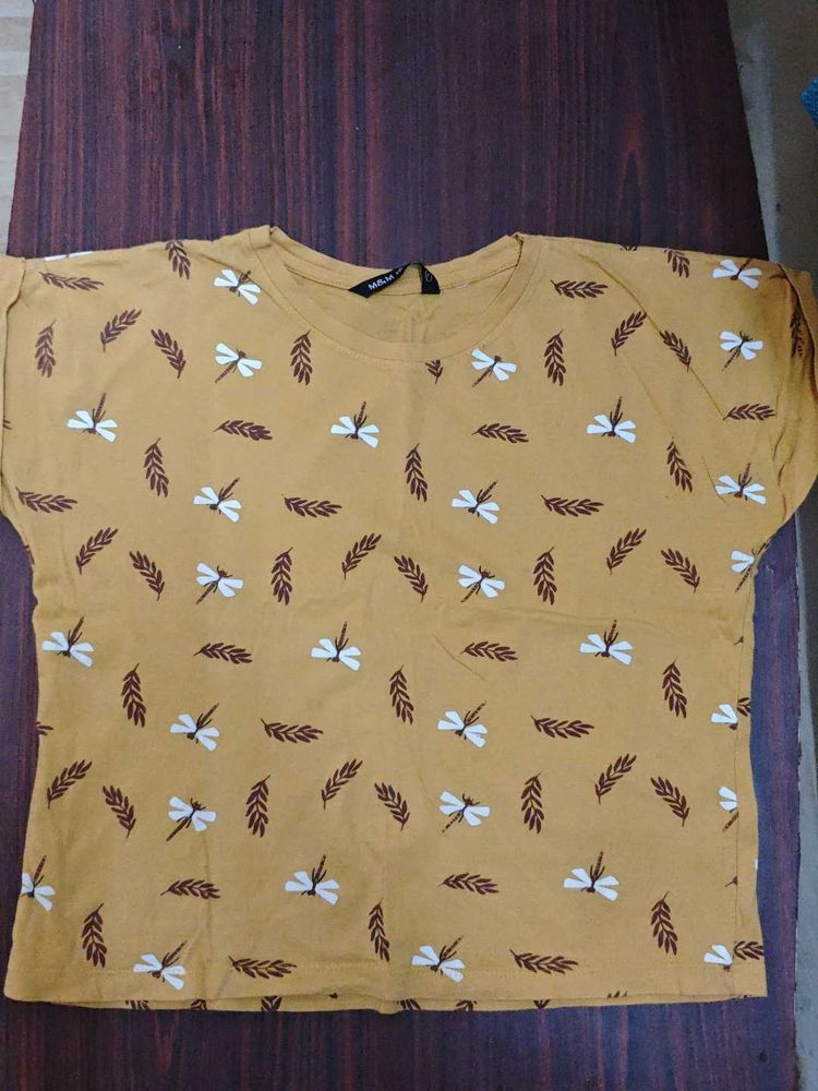 Cute Butterfly Print Yellow Crop Top