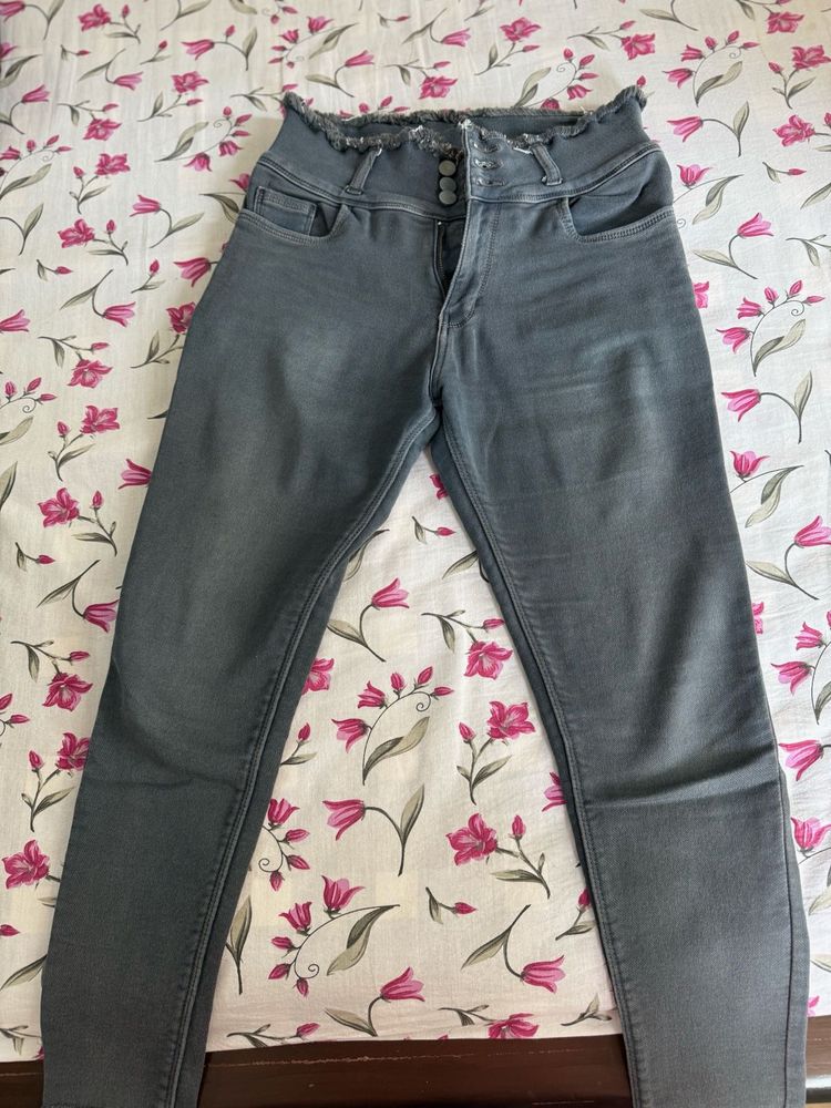 Stylish Grey High-Waist Skinny Jeans for Women