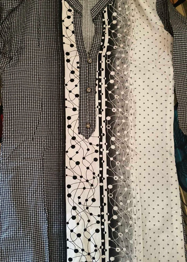 Black &amp; White Printed Kurta