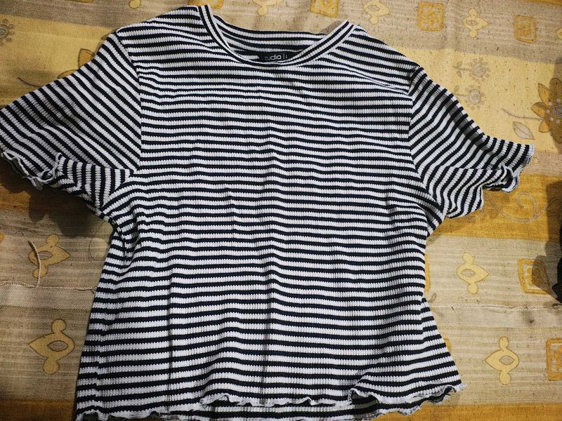 Striped Tee with Ruffle Sleeves
