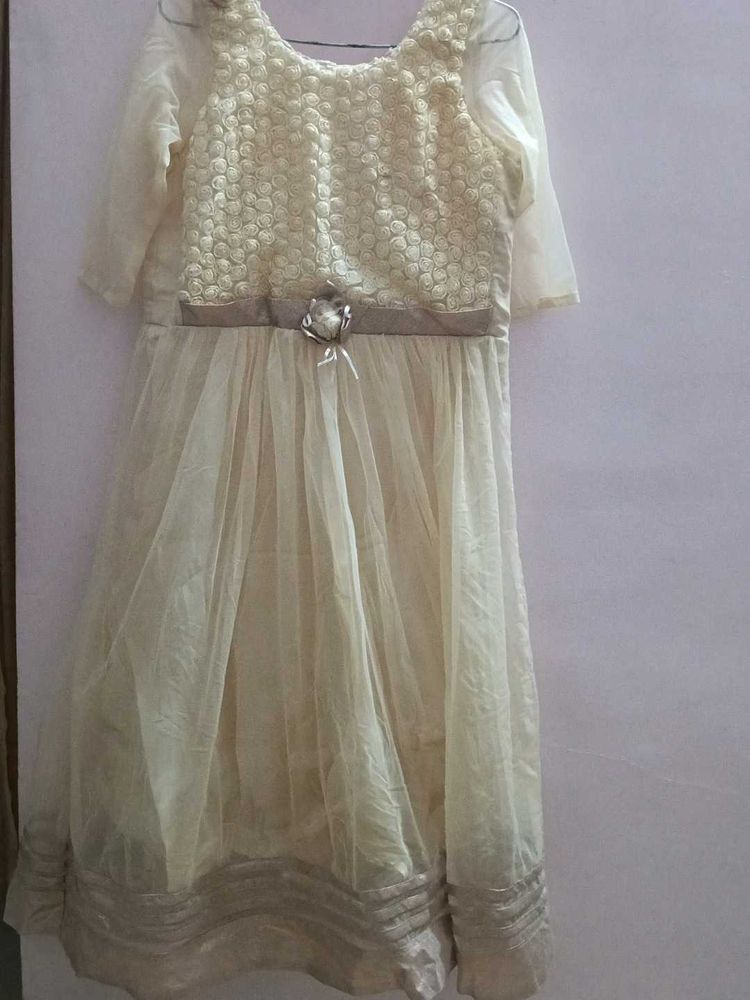 A Cream Coloured ,Net Material Gown