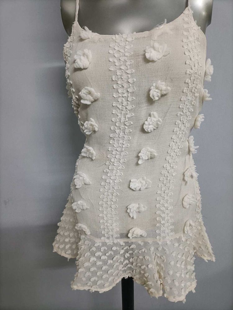 White Floral Embellished Tank Top