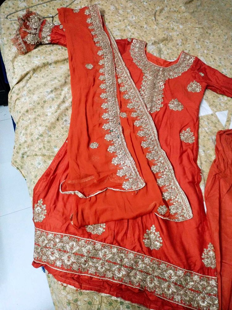 Elegant Red Embroidered work Kurta Set