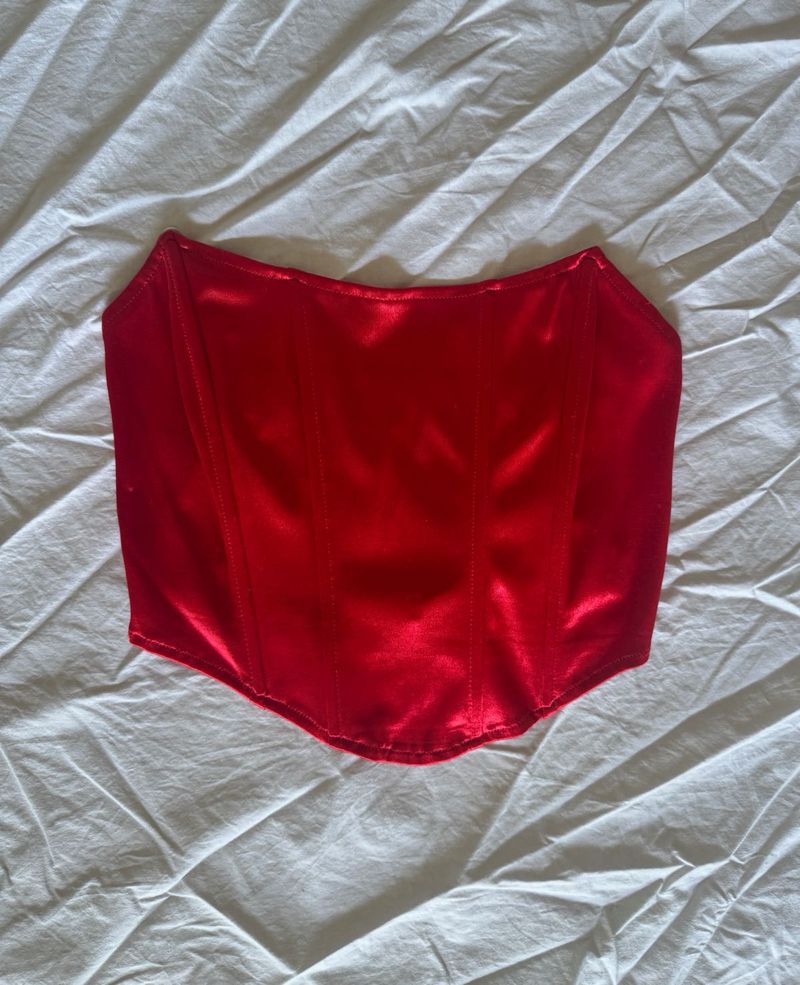 Red satin corset top
