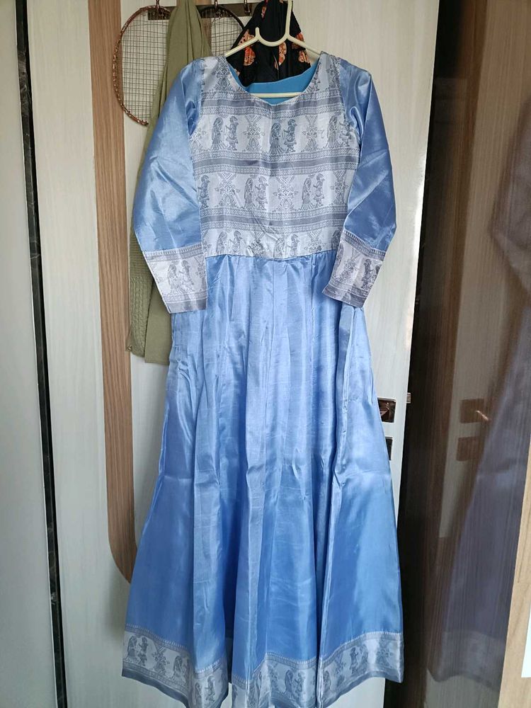 Blue Embroidered Long Dress