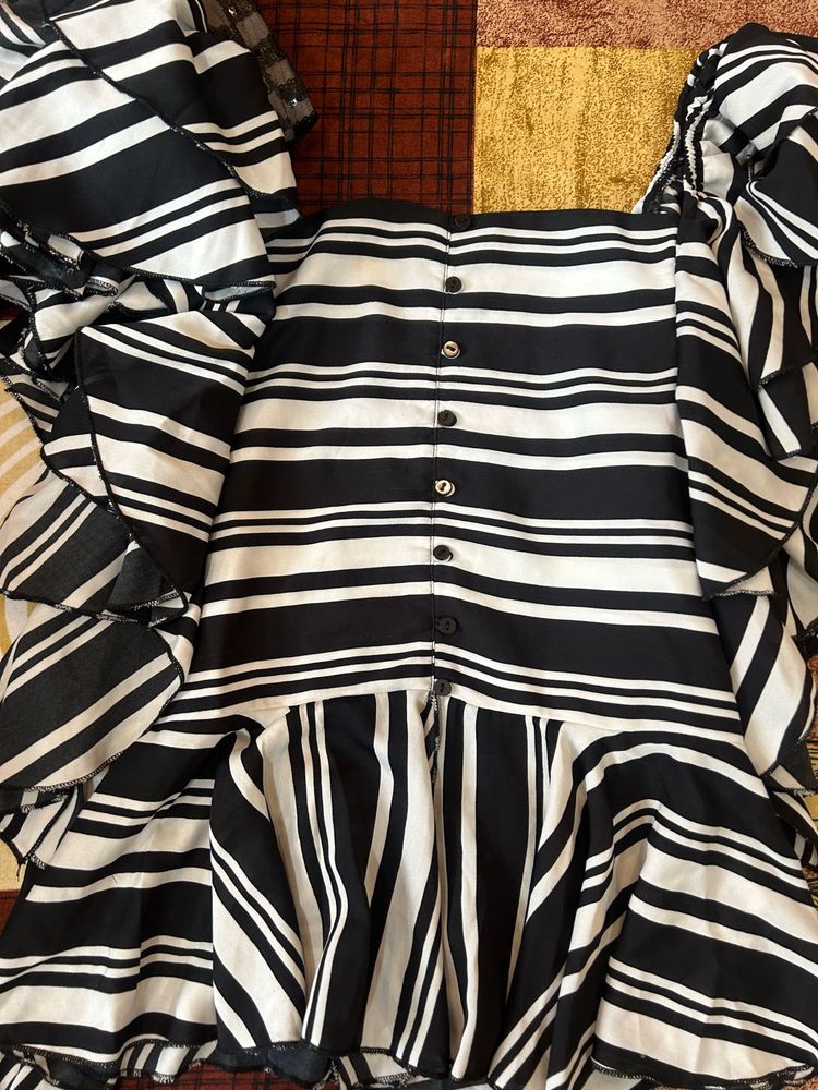 Striped Ruffle Sleeve Top