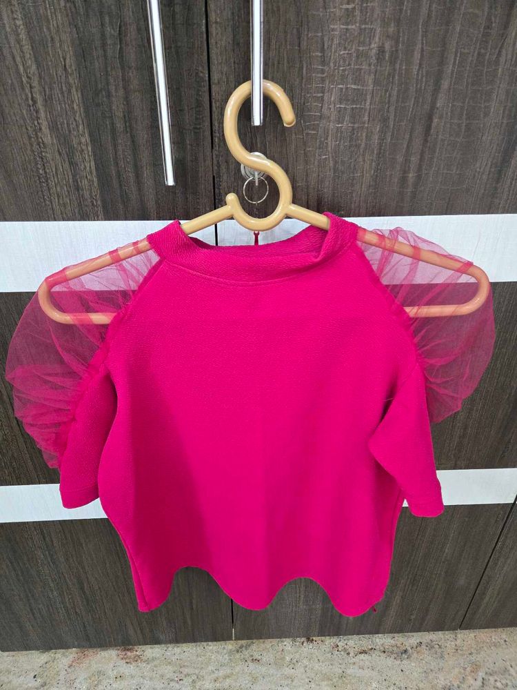 Cute Pink Top with Mesh Sleeves