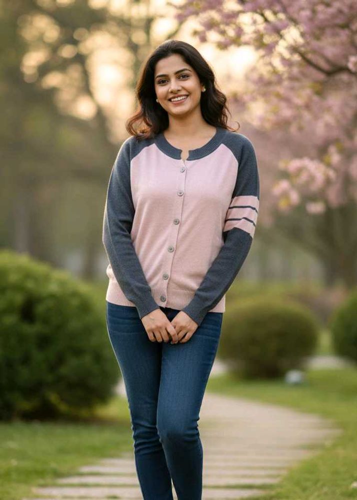 Stylish Pink &amp; Gray Cardigan