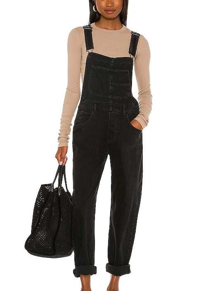 light wash black denim dungaree straight leg pants
