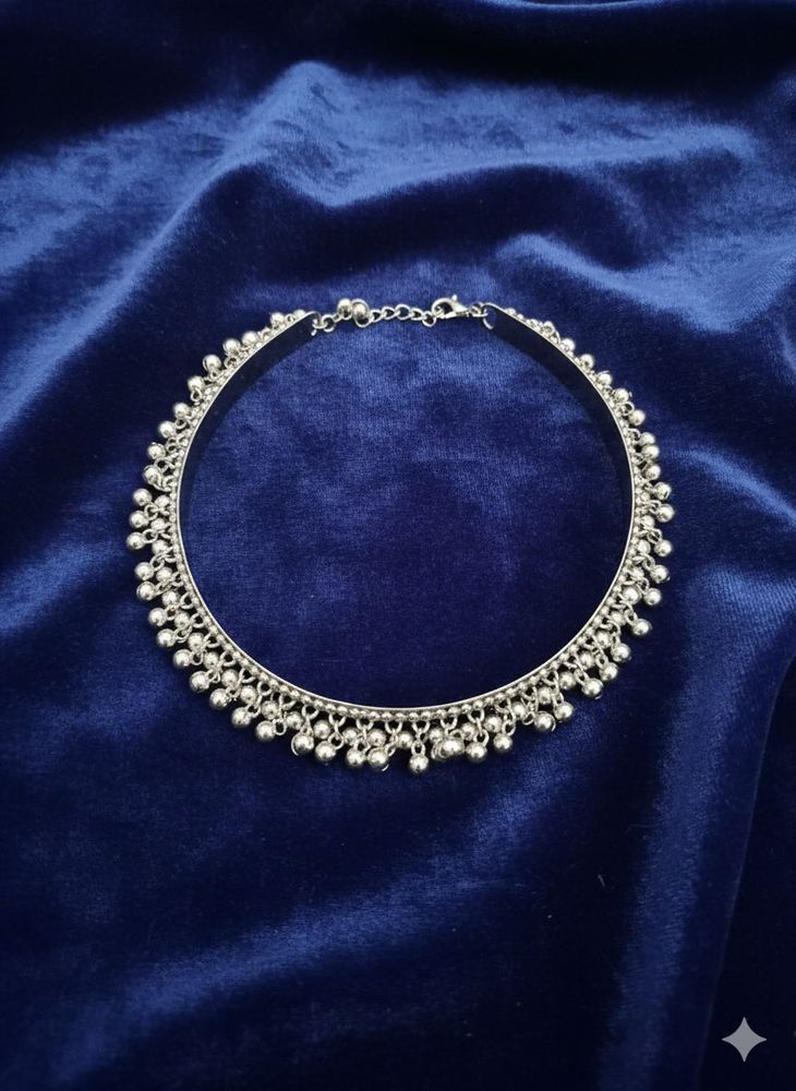 Silver Tone Beaded Choker Necklace