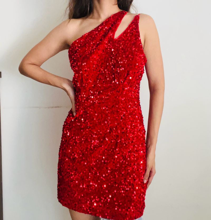 Urbanic Red Embellished Bodycon Dress