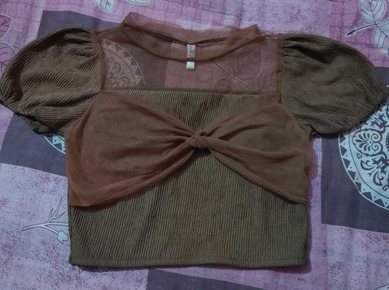 Elegant Brown Puff Sleeve Top