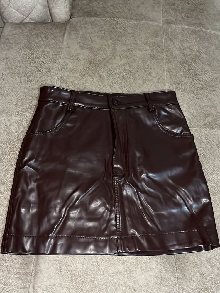Brown Faux Leather Mini Skirt
