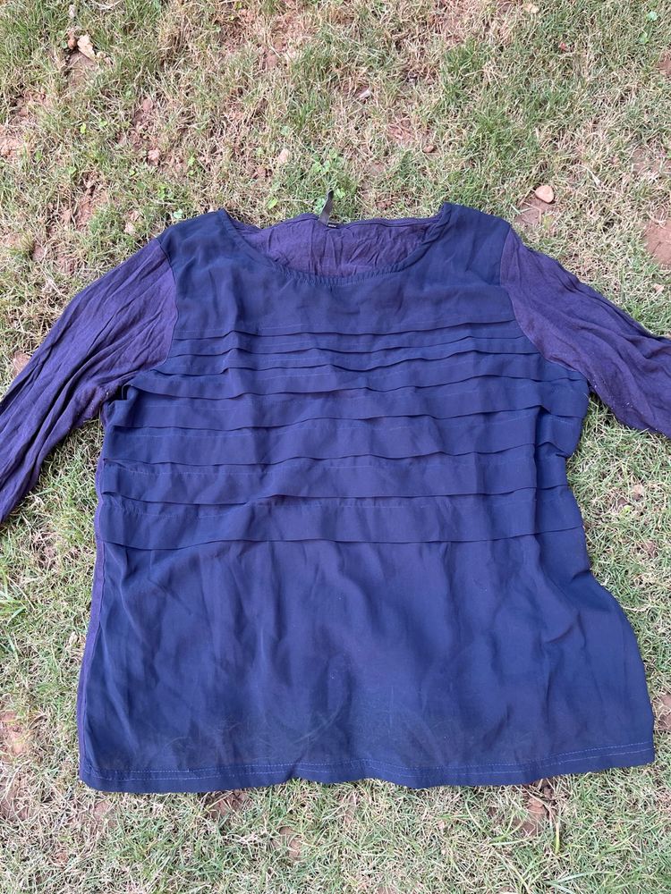 Elegant Navy Blue Long Sleeve Top