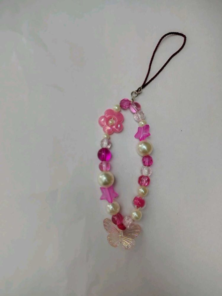 Cute Pink Beaded Phone Charm