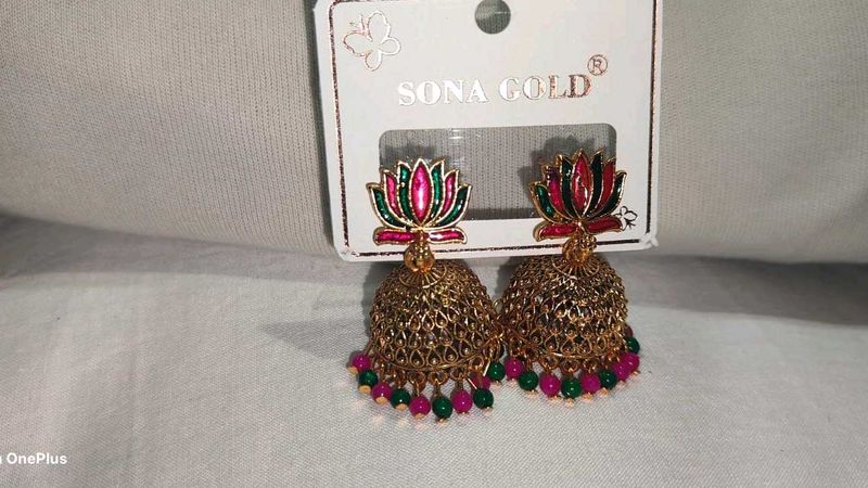 Lotus Jhumka Earrings