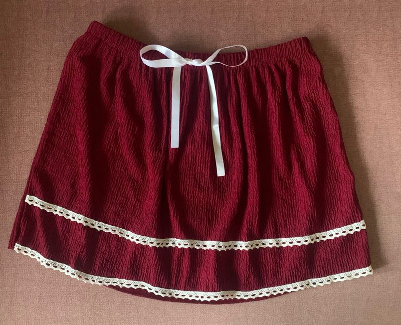 Maroon Skirt with Lace Trim