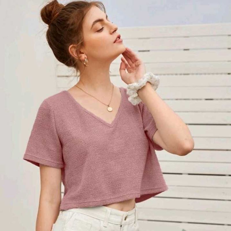 Casual Regular Sleeves Pink V- Neck Top