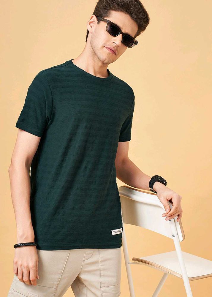 Green Striped Crew Neck Tee