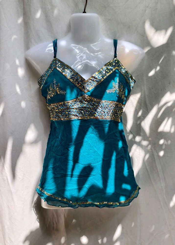 I. Teal Embellished Top