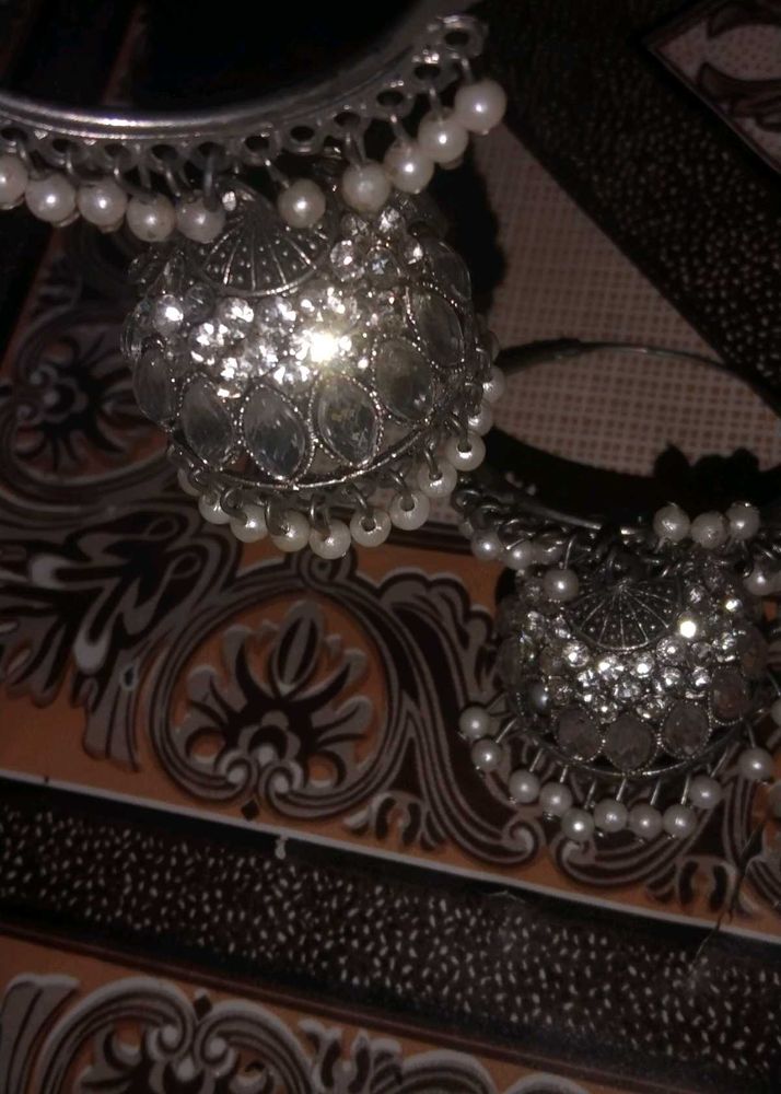 Silver Jhumka Earrings with Pearls