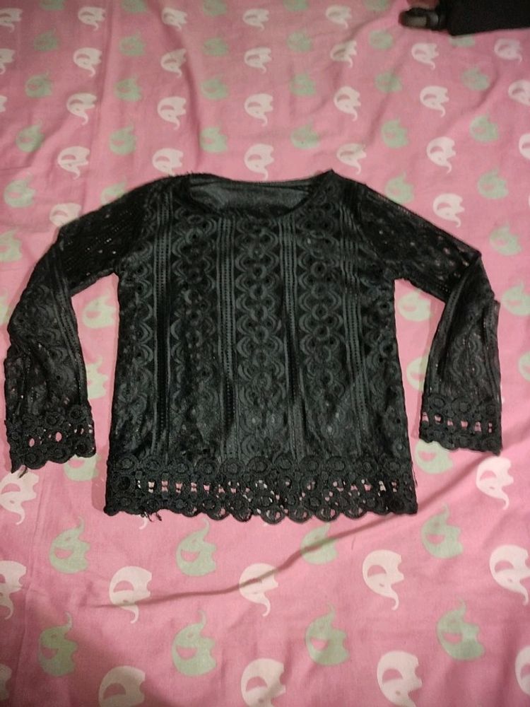 Women Black Top With Lace Work