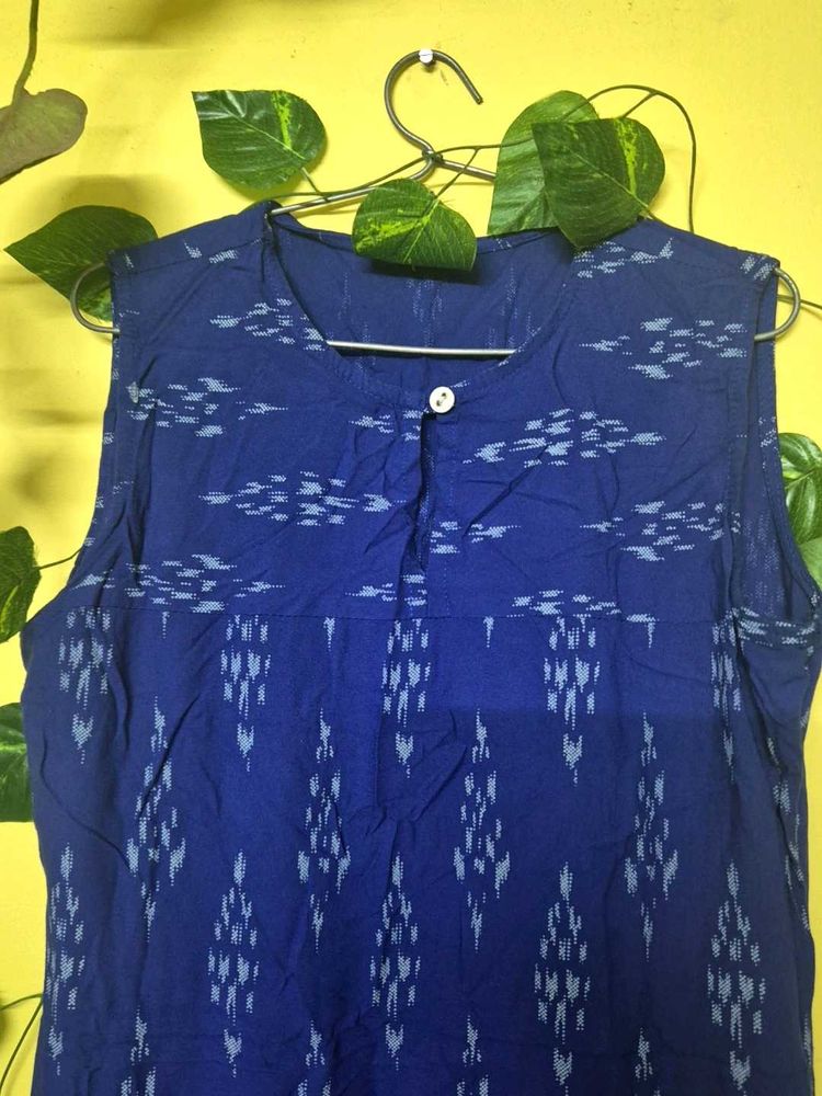 Blue Ikat Print Sleeveless Top