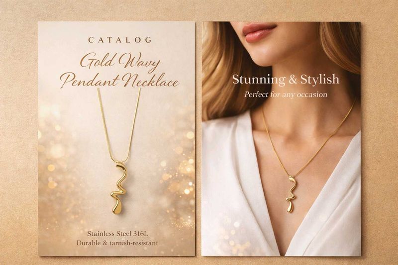 Gold Wavy Pendant Necklace