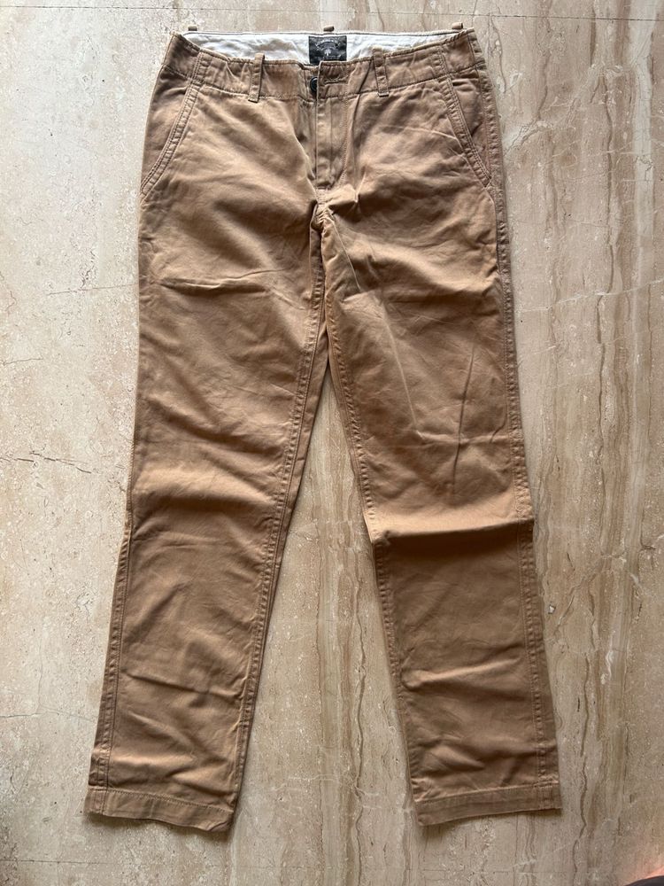 Khaki Straight Fit Trousers