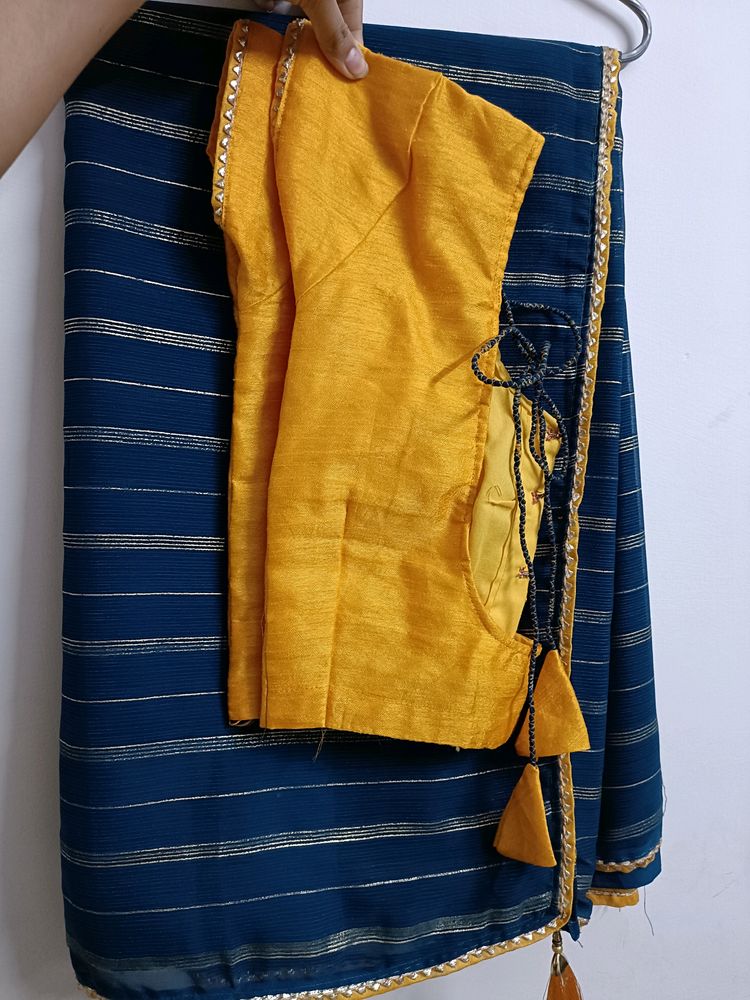 Georgette Chiffon Saree With Stitched Blouse