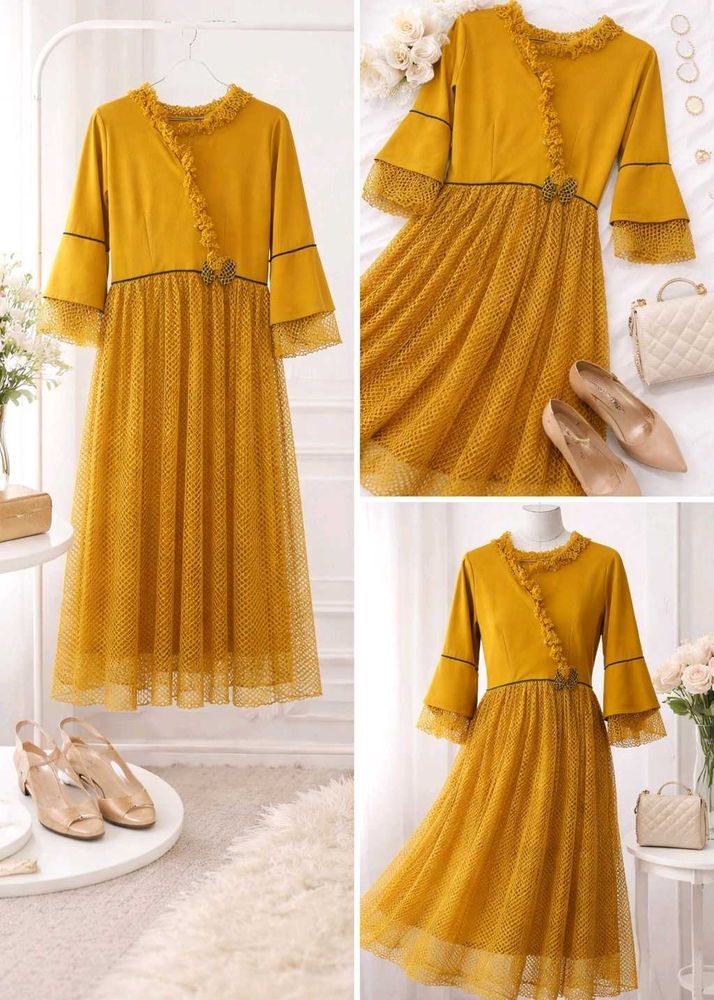 Elegant Mustard Midi Dress