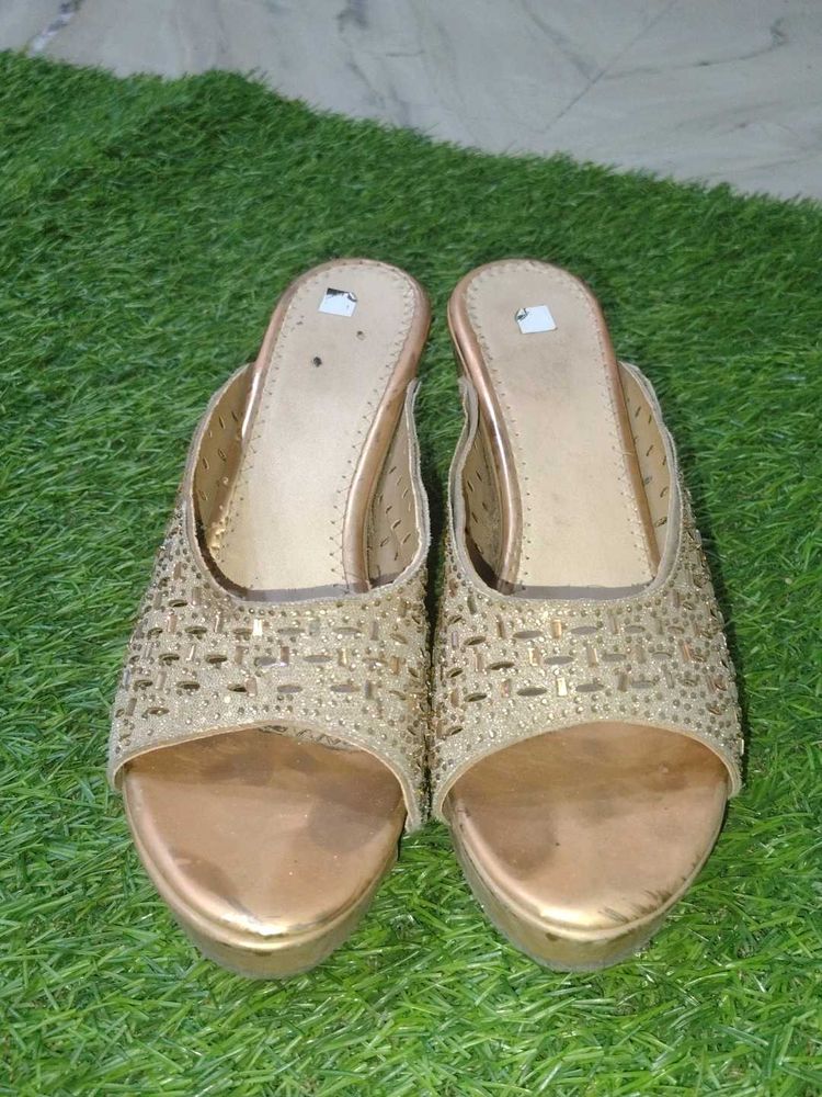 Gold Stone Heels
